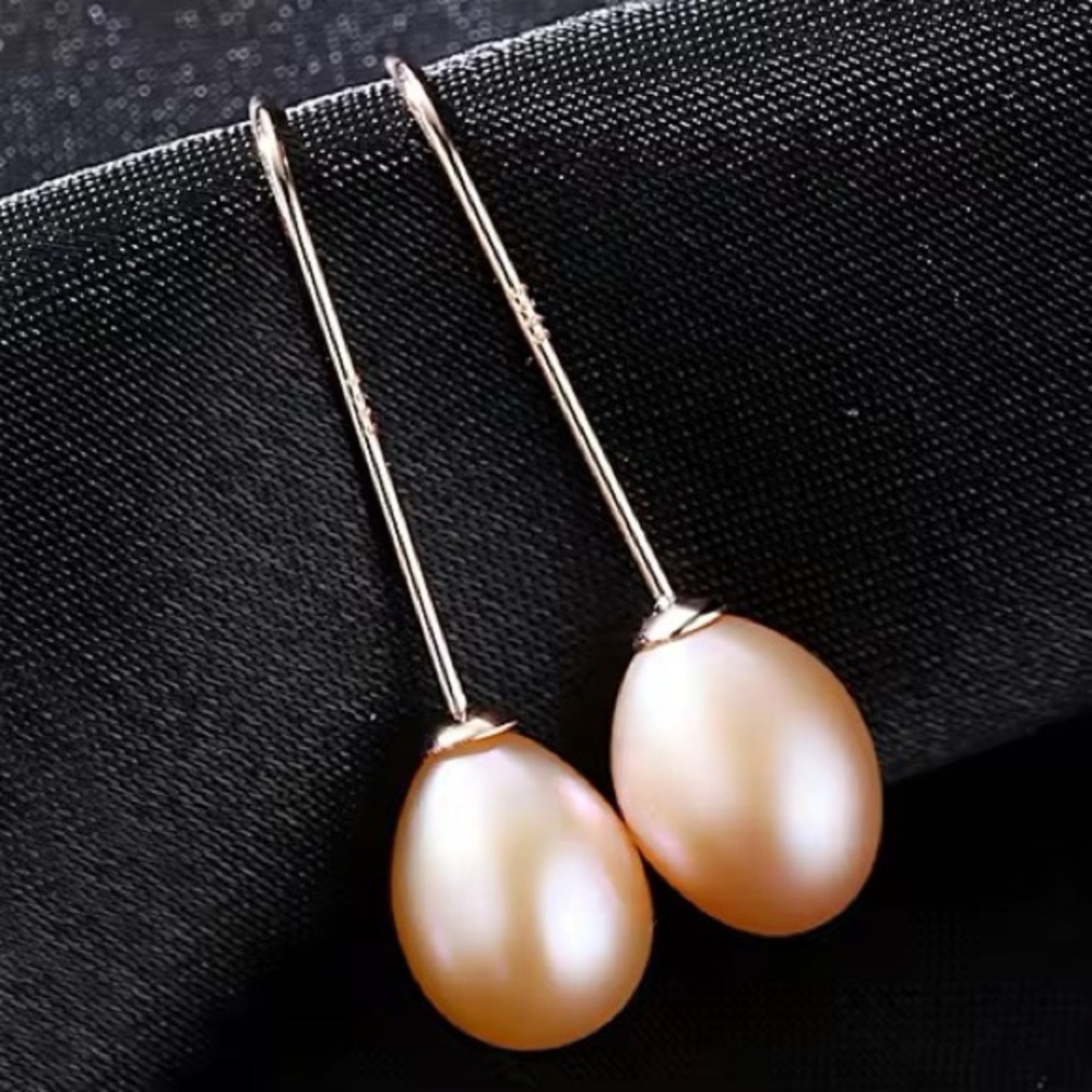 •Minimalist 925 Sterling Silver Drop Earrings Real Natural Freshwater Pearls